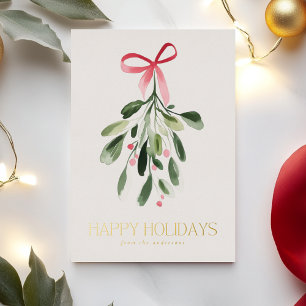 Tarjeta Festiva Con Relieve Metalizado Simple Mistletoe Navidades no fotográficos Gold