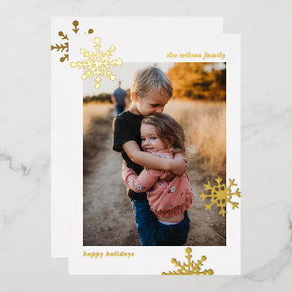 Tarjeta Festiva Con Relieve Metalizado Simple Moderno Cute Foto de Copo de Nieve