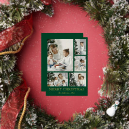 Tarjeta Festiva Con Relieve Metalizado Simple Photo Collage Green Christmas Holiday Card