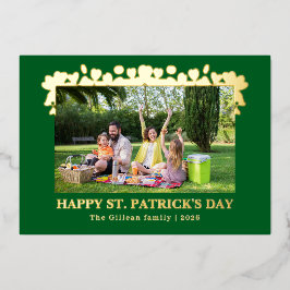 Tarjeta Festiva Con Relieve Metalizado Simple St patricks day Shamrocks family photo