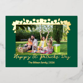 Tarjeta Festiva Con Relieve Metalizado Simple St patricks day Shamrocks family photo