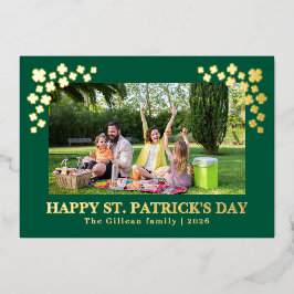 Tarjeta Festiva Con Relieve Metalizado Simple St patricks day Shamrocks family photo