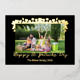 Tarjeta Festiva Con Relieve Metalizado Simple St patricks day Shamrocks family photo
