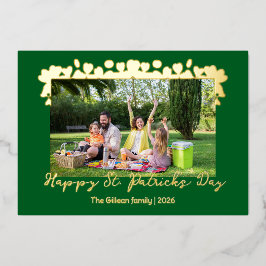 Tarjeta Festiva Con Relieve Metalizado Simple St patricks day Shamrocks family photo