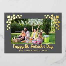 Tarjeta Festiva Con Relieve Metalizado Simple St patricks day Shamrocks family photo