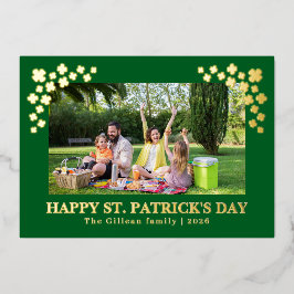 Tarjeta Festiva Con Relieve Metalizado Simple St patricks day Shamrocks family photo