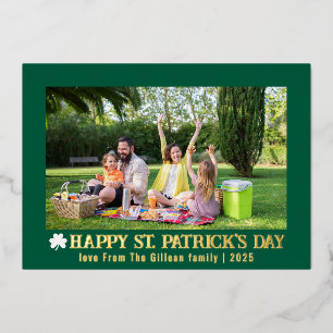 Tarjeta Festiva Con Relieve Metalizado Simple St.patricks día foto familiar de Shamrock