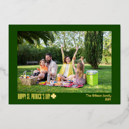 Tarjeta Festiva Con Relieve Metalizado Simple St patricys día Shamrocks foto familiar