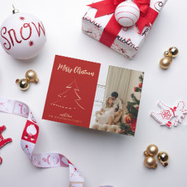 Tarjeta Festiva Con Relieve Metalizado Simple y elegante Feliz Navidad | Foto familiar