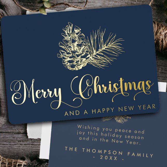 Tarjeta Festiva Con Relieve Metalizado Simple y elegante guión botánico de navidad (Subido por el creador)