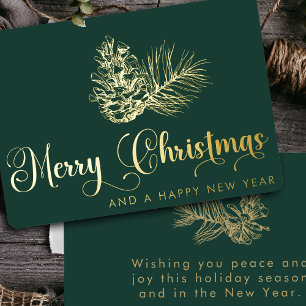Tarjeta Festiva Con Relieve Metalizado Simple y elegante guión botánico de navidad