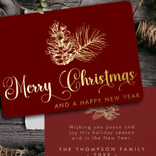 Tarjeta Festiva Con Relieve Metalizado Simple y elegante guión botánico de navidad