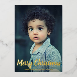 Tarjeta Festiva Con Relieve Metalizado Snowflakes Chalk Script Foto Navidades modernos