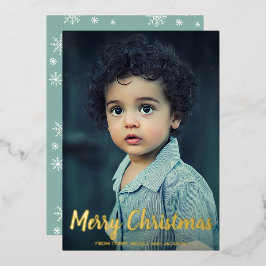 Tarjeta Festiva Con Relieve Metalizado Snowflakes Chalk Script Foto Navidades modernos