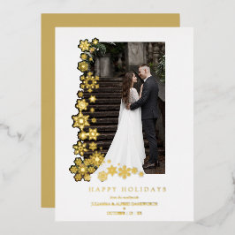 Tarjeta Festiva Con Relieve Metalizado Snowflakes Frame Photo First Christmas Newlyweds