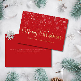 Tarjeta Festiva Con Relieve Metalizado Snowflakes Office Business Feliz Navidad Gold