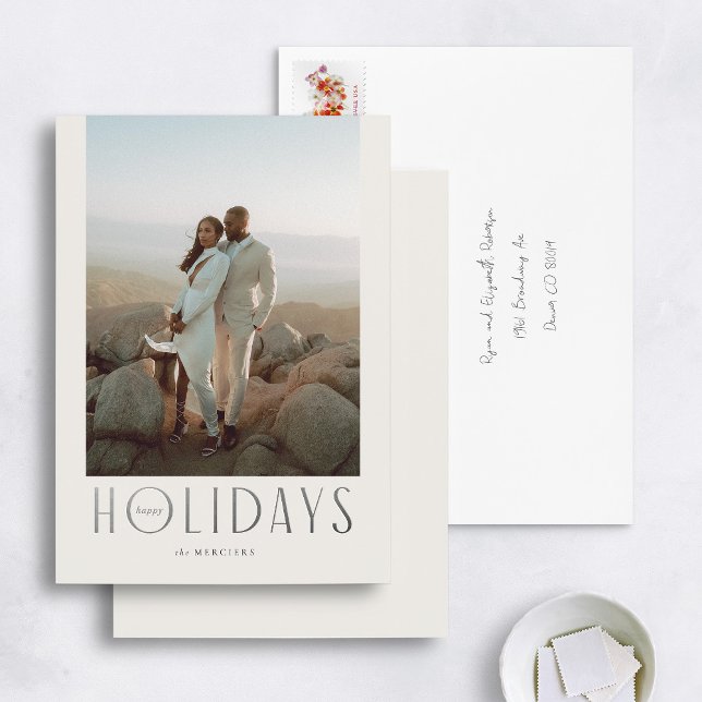 Tarjeta Festiva Con Relieve Metalizado Sofisticada foto de Crema y Plata Felices Fiestas (Subido por el creador)