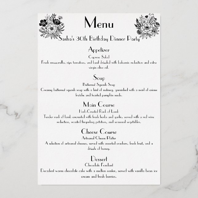 Tarjeta Festiva Con Relieve Metalizado Sofisticado Fiesta de la cena de cumpleaños con tr (Reverso )