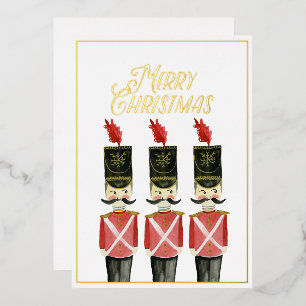 Tarjeta Festiva Con Relieve Metalizado Soldado de juguete Feliz Navidad Pan de oro Acuare