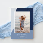 Tarjeta Festiva Con Relieve Metalizado Sombras alegres foto vertical Hanukkah Silver<br><div class="desc">Un diseño de tarjeta Hanukkah de moda y elegante con una foto vertical o retrato sobre un fondo de formas orgánicas en tonos azules con guarnecido de Relieve metalizado plateado. Personalice con su nombre familiar y el saludo de su personalizado Hanukkah debajo para el toque final perfecto a estas tarjetas...</div>