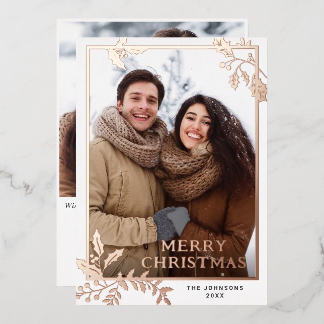 Tarjeta Festiva Con Relieve Metalizado Sparkle Merry Christmas 2 FOTO Greet Rosa Gold (Anverso/Reverso)