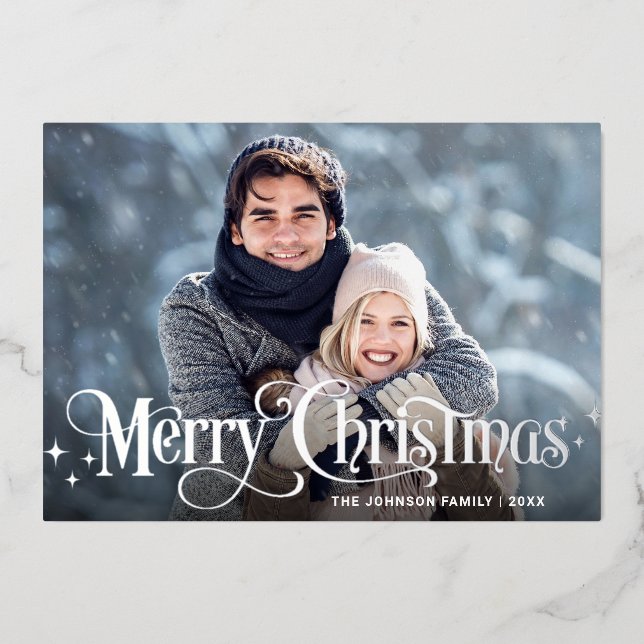 Tarjeta Festiva Con Relieve Metalizado Sparkle Merry Christmas 3 FOTO Grey de bienvenida (Anverso)