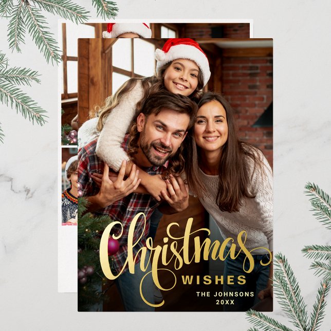 Tarjeta Festiva Con Relieve Metalizado Sparkle Merry Christmas 4 FOTOGRAFÍA Saludando el  (Customizable Christmas holiday greeting photo card with real foil print.)