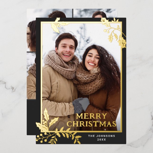 Tarjeta Festiva Con Relieve Metalizado Sparkle Merry Christmas 5 FOTO Saludar el oro (Anverso/Reverso)