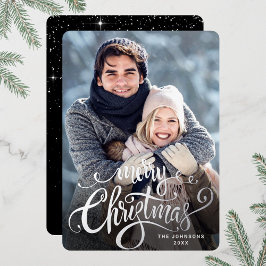 Tarjeta Festiva Con Relieve Metalizado Sparkle Merry Christmas FOTO Grey