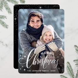 Tarjeta Festiva Con Relieve Metalizado Sparkle Merry Christmas FOTO Grey