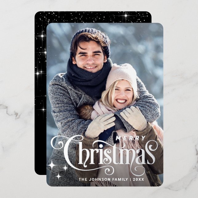 Tarjeta Festiva Con Relieve Metalizado Sparkle Merry Christmas FOTO Grey (Anverso/Reverso)