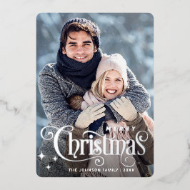 Tarjeta Festiva Con Relieve Metalizado Sparkle Merry Christmas FOTO Grey