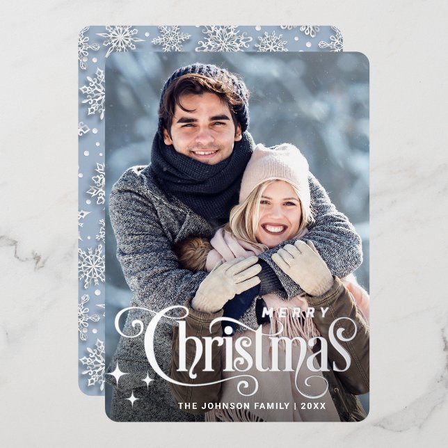 Tarjeta Festiva Con Relieve Metalizado Sparkle Merry Christmas FOTO Grey (Anverso/Reverso)