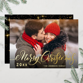 Tarjeta Festiva Con Relieve Metalizado Sparkle Merry Christmas FOTO Grey Gold