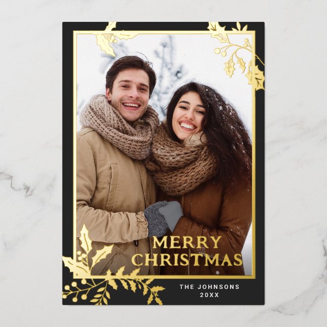 Tarjeta Festiva Con Relieve Metalizado Sparkle Merry Christmas FOTO Grey Gold (Anverso)