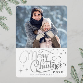Tarjeta Festiva Con Relieve Metalizado Sparkle Modern Navidades FOTO Silver
