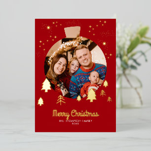 Tarjeta Festiva Con Relieve Metalizado Sparkling Red Pine Tree Navidades Ball Photo Frame