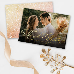 Tarjeta Festiva Con Relieve Metalizado Sr. y Sra. First Casada Navidades Boda de fotograf