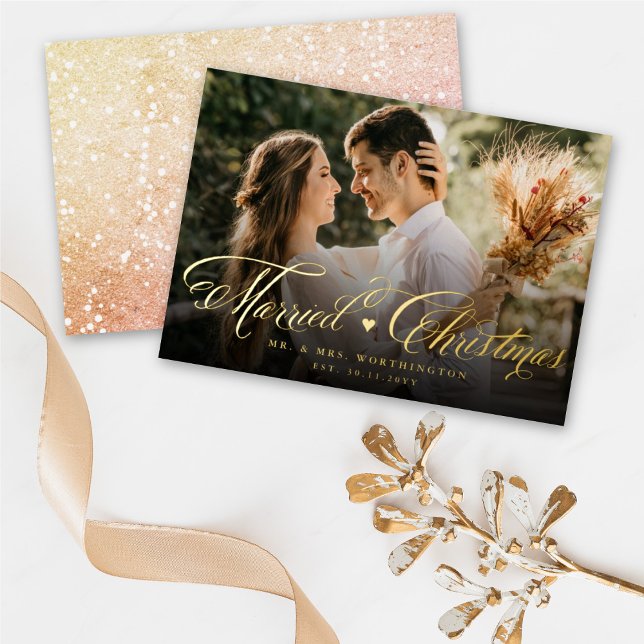 Tarjeta Festiva Con Relieve Metalizado Sr. y Sra. First Casada Navidades Boda de fotograf (Subido por el creador)