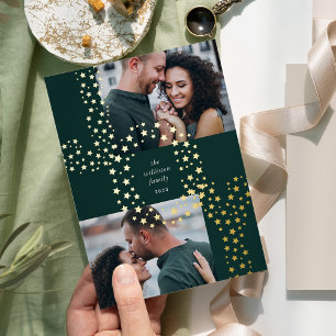 Tarjeta Festiva Con Relieve Metalizado Starry Joy   Dos Oro Fotográfico