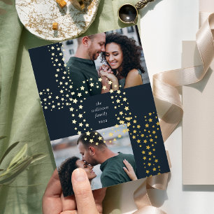 Tarjeta Festiva Con Relieve Metalizado Starry Joy   Dos Oro Fotográfico