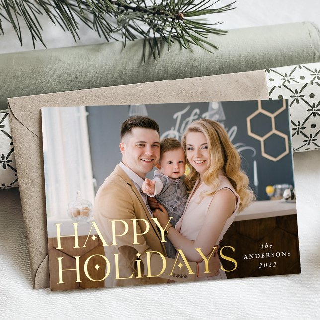 Tarjeta Festiva Con Relieve Metalizado Stered Happy Holidays Photo Gold (Subido por el creador)