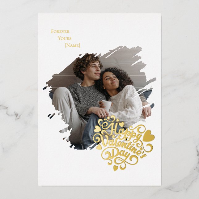 Tarjeta Festiva Con Relieve Metalizado Stole My Heart Valentine's Day Photo Personalized (Anverso)