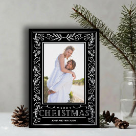 Tarjeta Festiva Con Relieve Metalizado Stylish Greenery Christmas Photo Silver