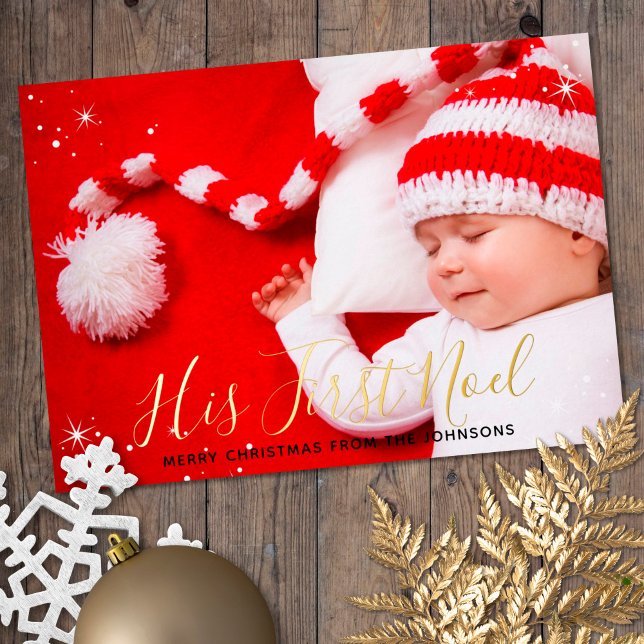 Tarjeta Festiva Con Relieve Metalizado Su primera foto navideña de Noel Baby (Subido por el creador)