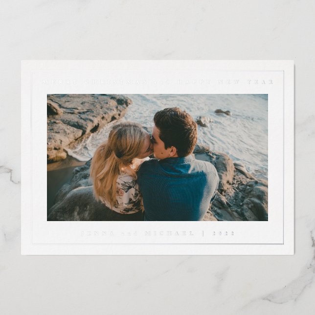 Tarjeta Festiva Con Relieve Metalizado SUBE TU FOTO | Feliz Navidad y Feliz Año Nuevo (Anverso)