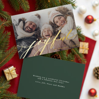 Tarjeta Festiva Con Relieve Metalizado Superposición de foto con escritura alegre Verde o