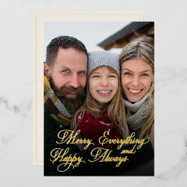 Tarjeta Festiva Con Relieve Metalizado Superposición de foto Merry Everything Happy Alway
