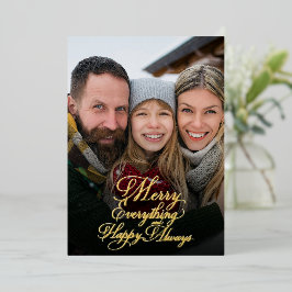 Tarjeta Festiva Con Relieve Metalizado Superposición de foto Merry Everything Happy Alway