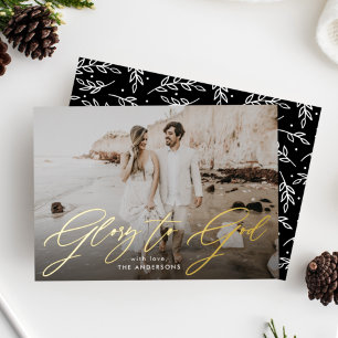 Tarjeta Festiva Con Relieve Metalizado Superposición de guión Gloria a Dios Foto religios